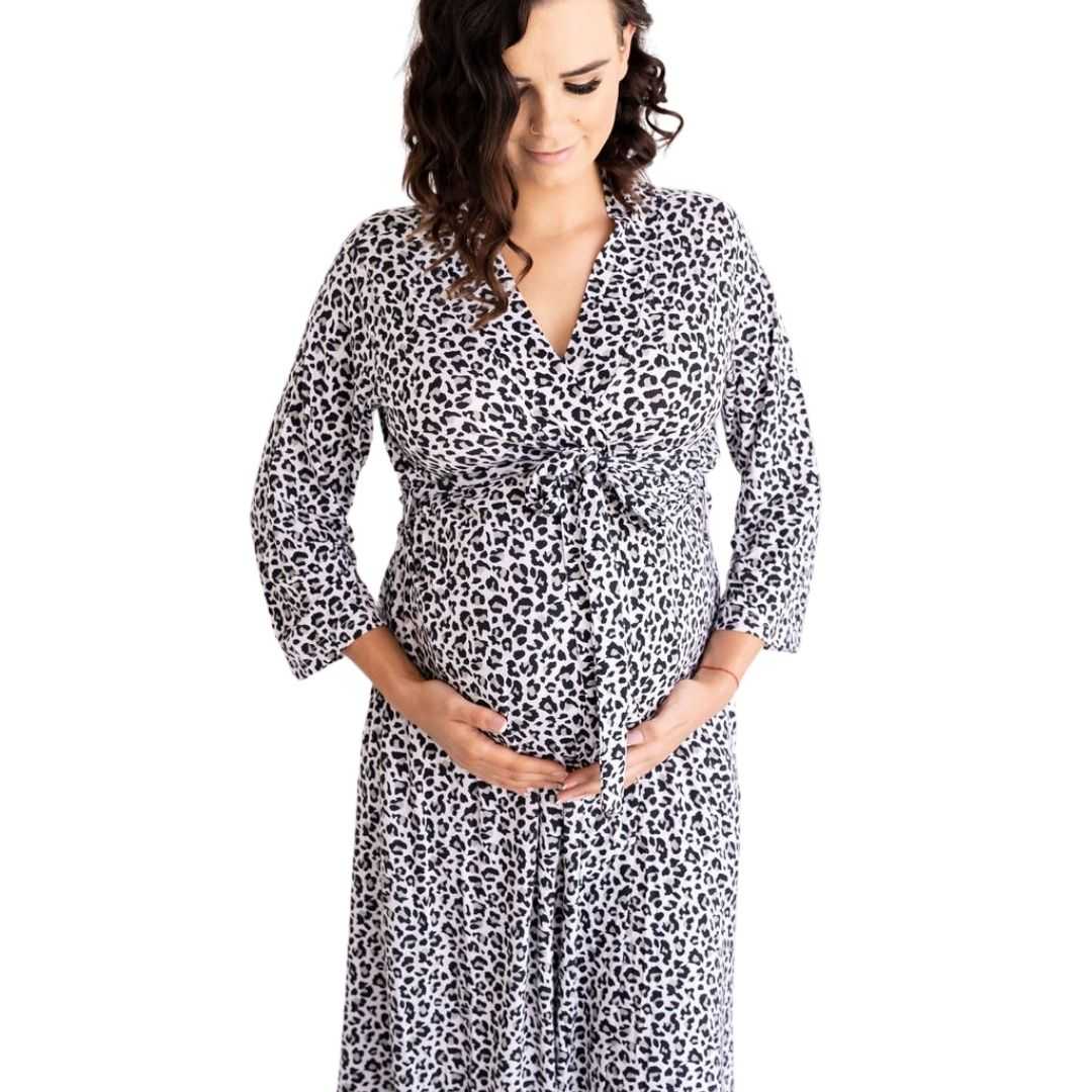Bamboo Jersey Mama & Maternity Robe | Rory Leopard - FINAL SALE